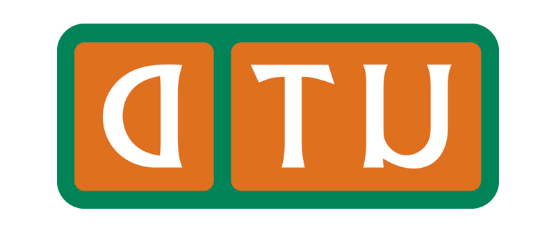 第一个标志. 字母U, T, 而且 D in white on an orange background; green boarder surrounds 而且 separates U 而且 T from D.