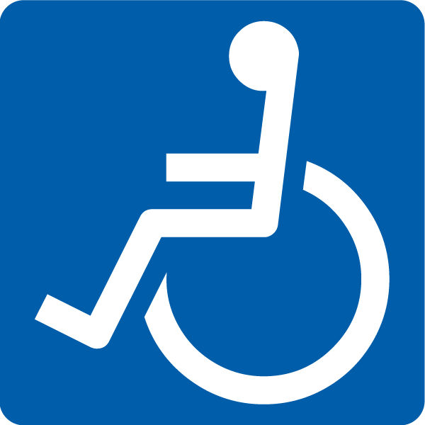 国际通行的象征. 一个人坐在轮椅上的抽象白色轮廓横跨一片蓝色.